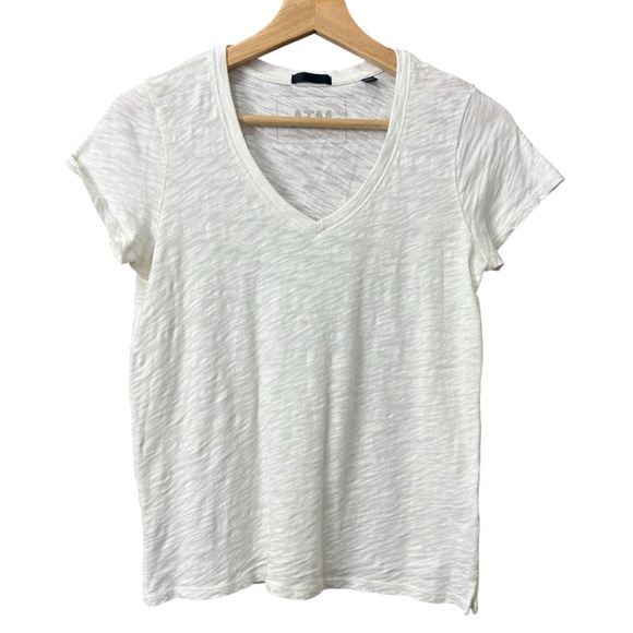 ATM SLUB JERSEY SCHOOLBOY V-NECK TEE WHITE SIZE XS - Picture 3 of 9